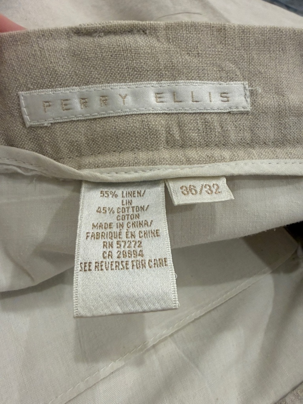 Perry Ellis linen Men's Beige Dress Trousers size36/32 - Picture 2 of 6